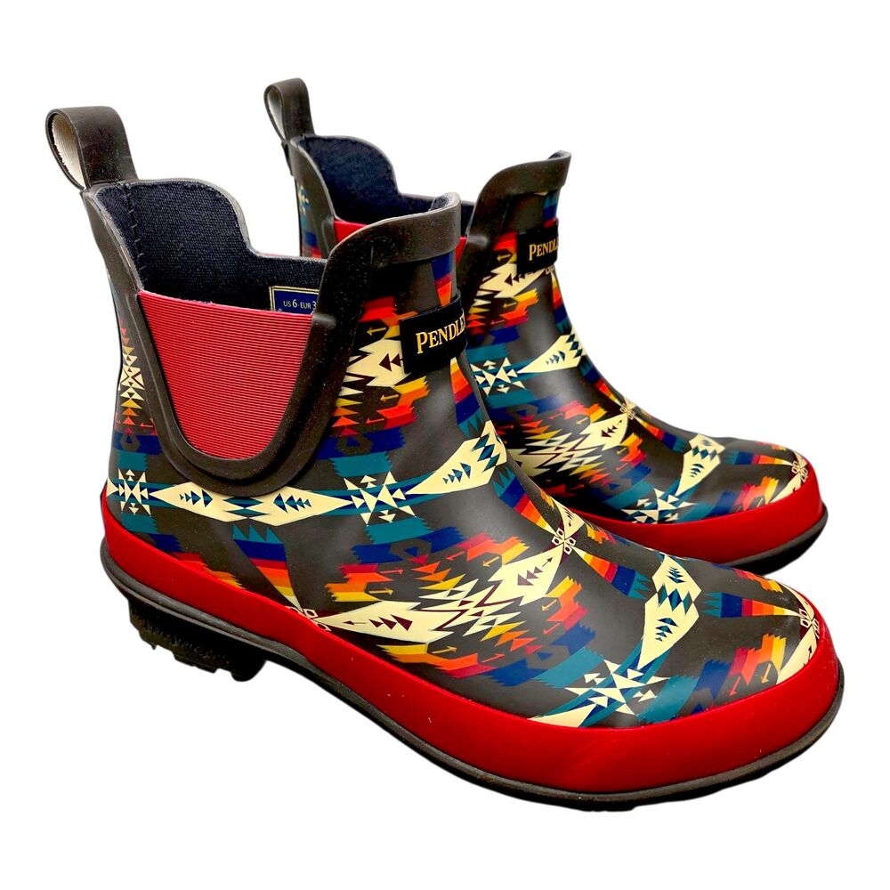 Pendleton Tucson Chelsea Rain Boot Tribal Southwest Pattern Grey Red 6M